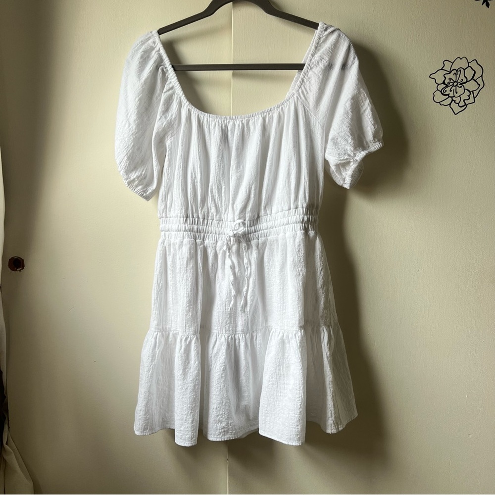 Sunny Day Feeling White Sun Dress Tiered Puff Sleeve Mini Womens Medium